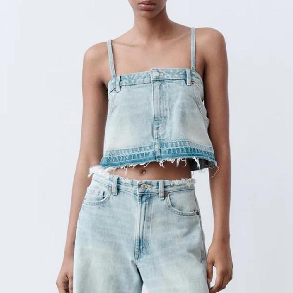 NWT Zara Denim Cropped Tank Top in Blue - M